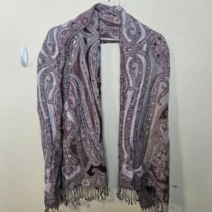 Collection 18 Paisley Print Woven Scarf Wrap W Fringe Lavender Beige Brown Rayon